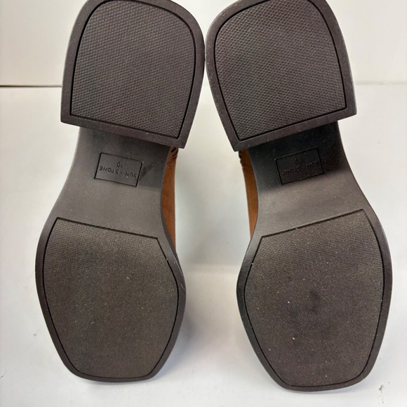 Sun + Stone Tiannaa Platform Booties 10M Brown Faux Suede Block Heel - Picture 8 of 9